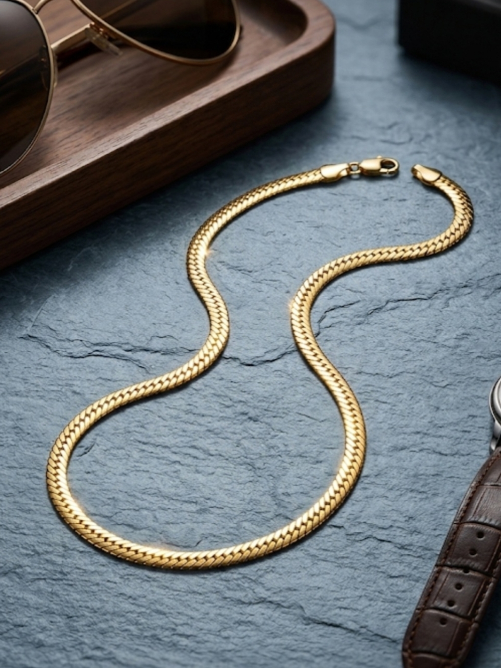 Vintage Mens Gold Thick Herringbone Chain